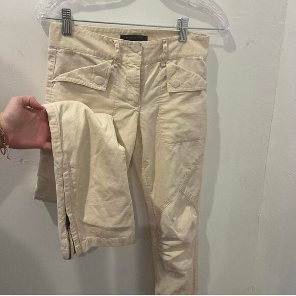vintage corduroy bcbg maxazria flare cream cargo-esque pants with zipper details - Picture 6 of 7